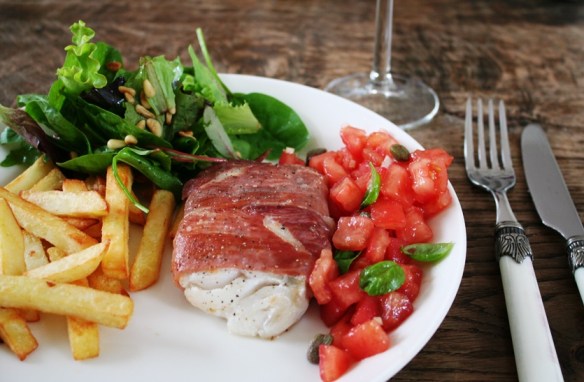 Kabeljauw met pancetta en friet