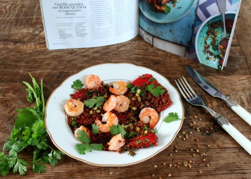 Quinoa met gegrilde garnalen