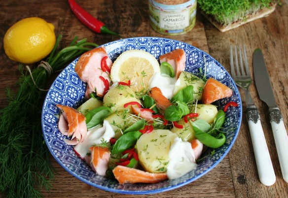 Warm gerookte zalm met aardappeltjes